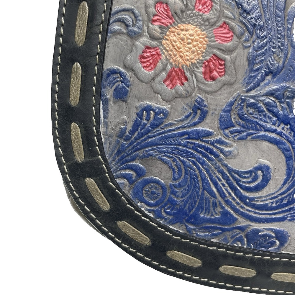 Firenze Bella Tooled Leather Hand Painted Buckle Studded Crossbody Purse Bag - Picture 4 of 14